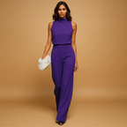 Women’s halter-neck wide leg jumpsuit with bow and pockets, ideal for summer evenings, parties, and stylish gatherings.