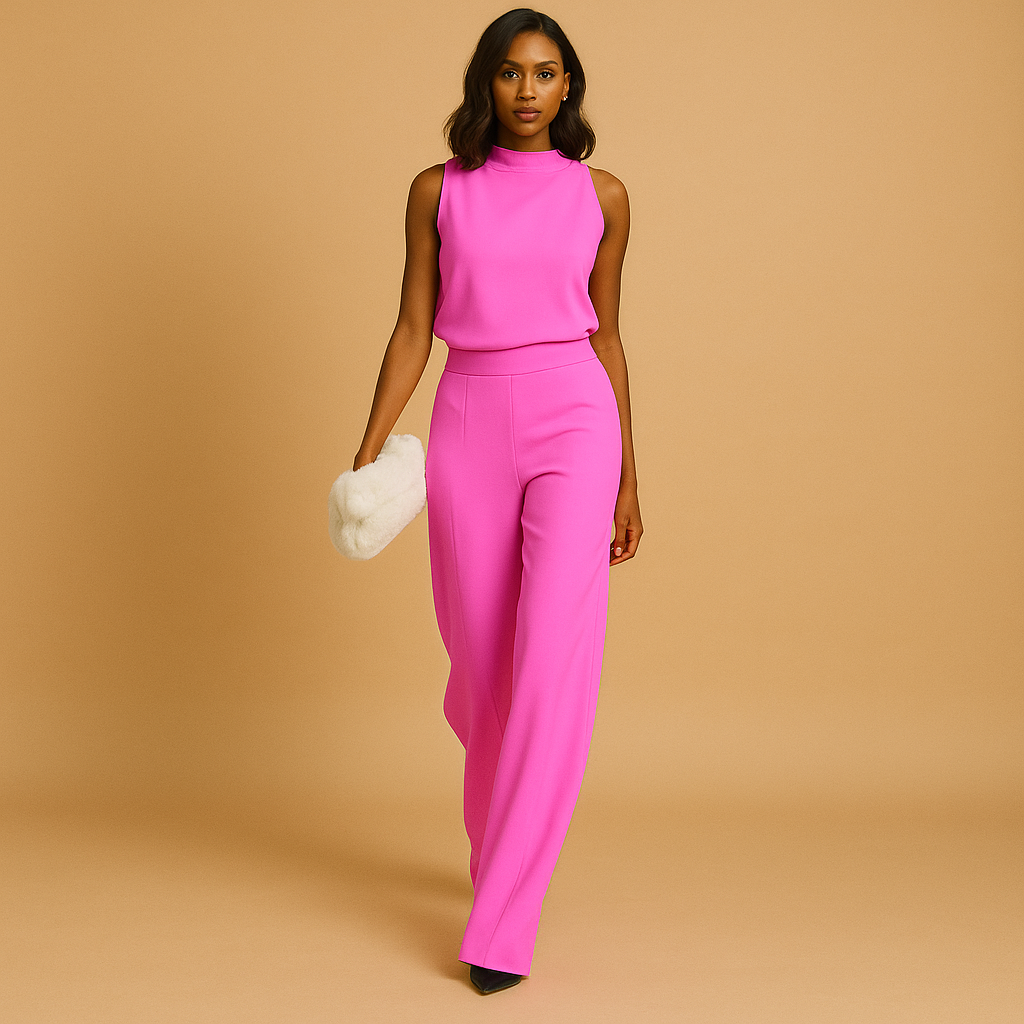 Women’s halter-neck wide leg jumpsuit with bow and pockets, ideal for summer evenings, parties, and stylish gatherings.