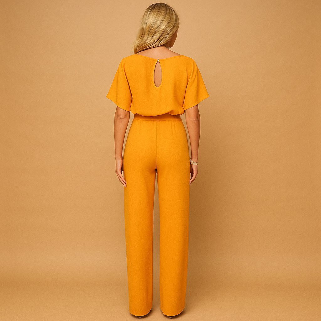 Women’s high waist jumpsuit with lace-up detail, available in elegant colors, ideal for work, outings, or casual-chic occasions.