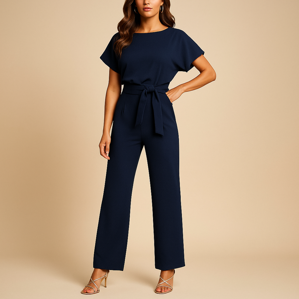 Women’s high waist jumpsuit with lace-up detail, available in elegant colors, ideal for work, outings, or casual-chic occasions.