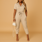 Women’s tailored jumpsuit with flattering fit and buttoned front, ideal for work, dinners, and stylish daywear.
