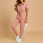 Women’s tailored jumpsuit with flattering fit and buttoned front, ideal for work, dinners, and stylish daywear.