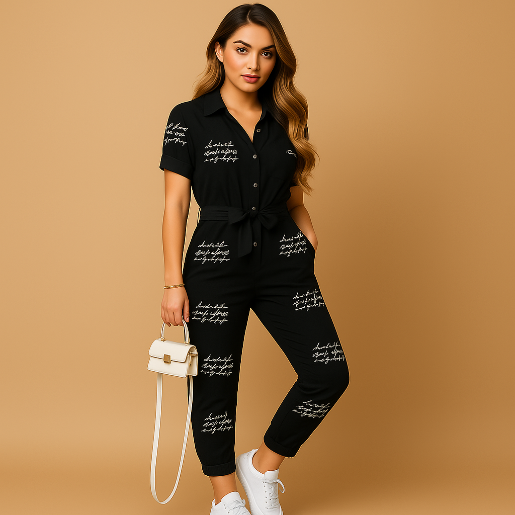 Women’s tailored jumpsuit with flattering fit and buttoned front, ideal for work, dinners, and stylish daywear.