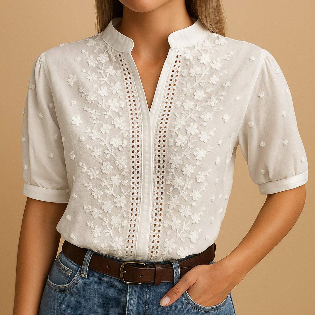 Women’s white blouse with tailored fit, classic collar, and button closure, perfect for work, casual days, or evening occasions.