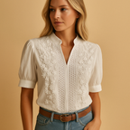 Women’s white blouse with tailored fit, classic collar, and button closure, perfect for work, casual days, or evening occasions.