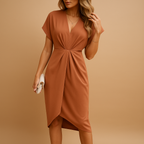 Women’s wrap midi dress with elegant design and flattering fit, perfect for both casual and formal wear in spring, summer, or autumn.