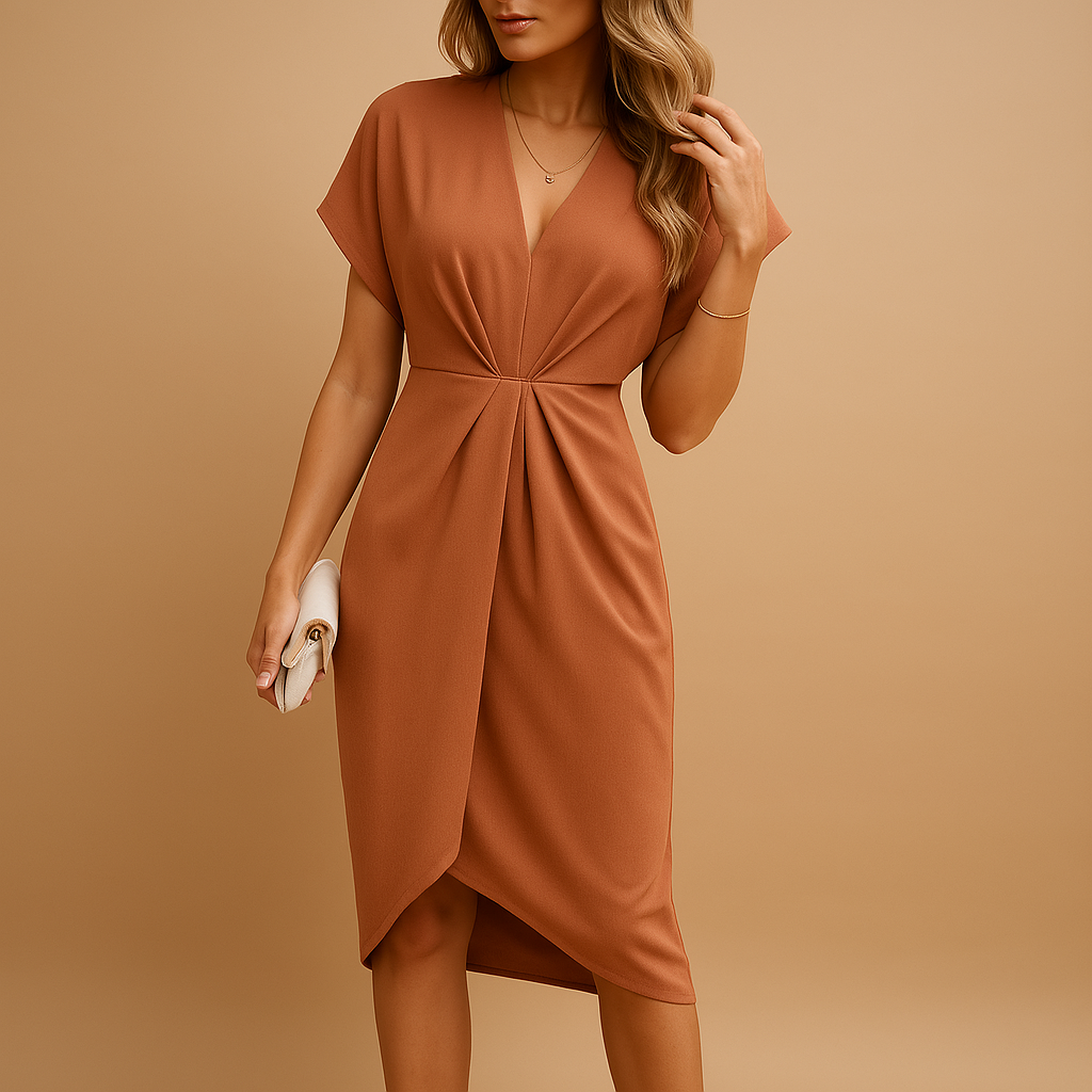 Women’s wrap midi dress with elegant design and flattering fit, perfect for both casual and formal wear in spring, summer, or autumn.